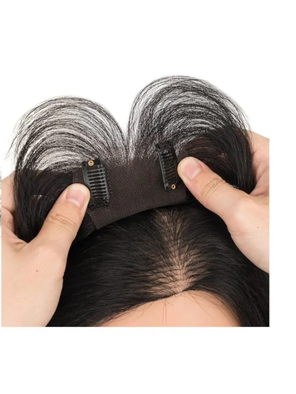 NEW SEGO Human Hair Topper Wispy Bangs Hand Tied Pieces 1B Natural Wig Thinning